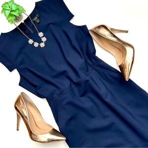 J. Crew Resume Navy Blue Wool Sheath Dress Sleeveless Size 4 Career Work Office